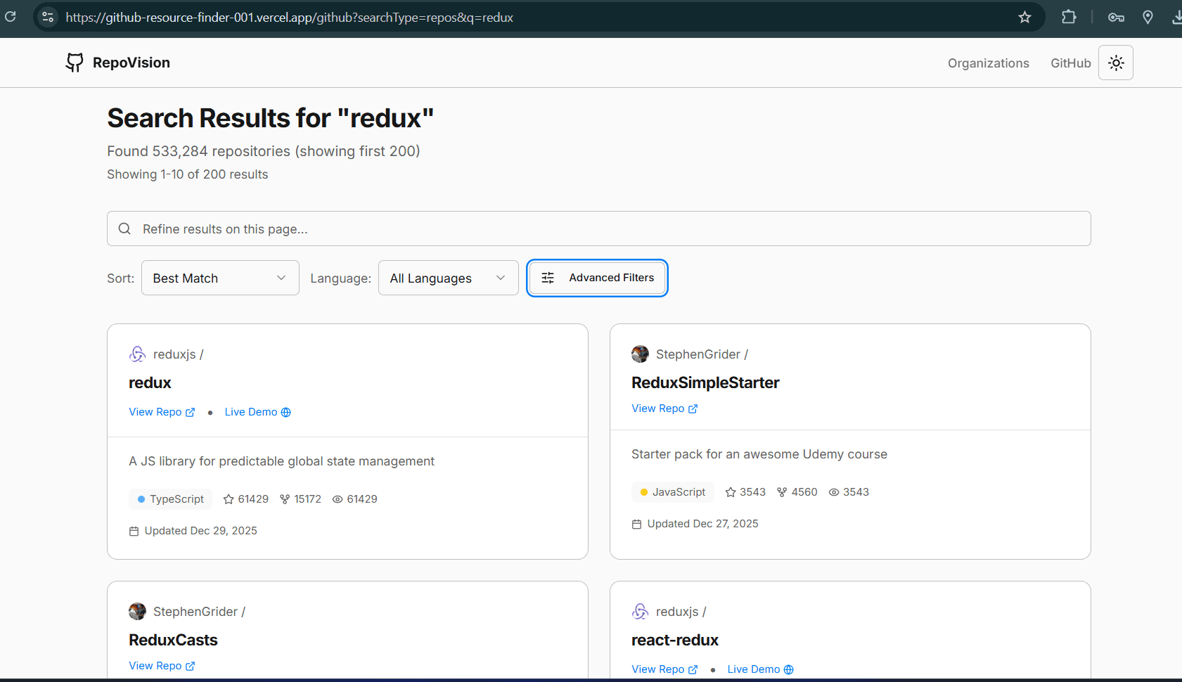 Search 1M+ Repositories with Surgical Precision